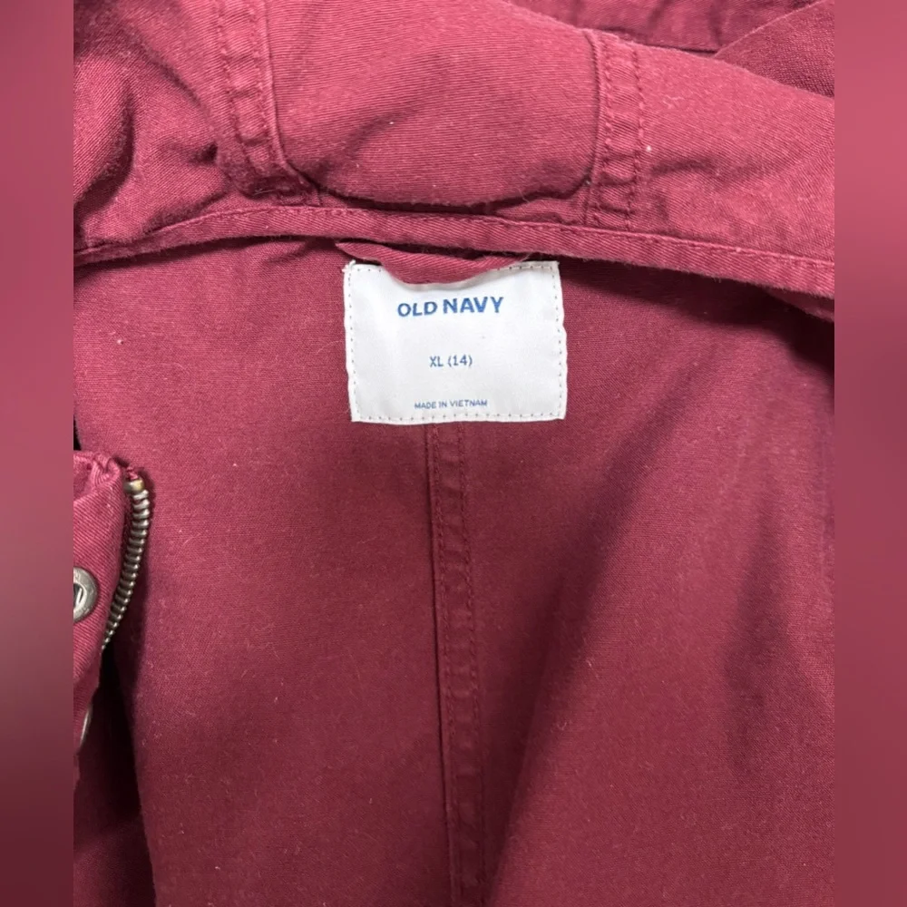 Old Navy Hooded Scout Jacket Full Zip Snap Buttons Pockets Maroon Girls XL 14